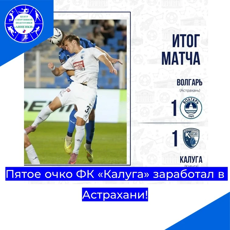 Пятое очко ФК «Калуга» заработал в Астрахани!