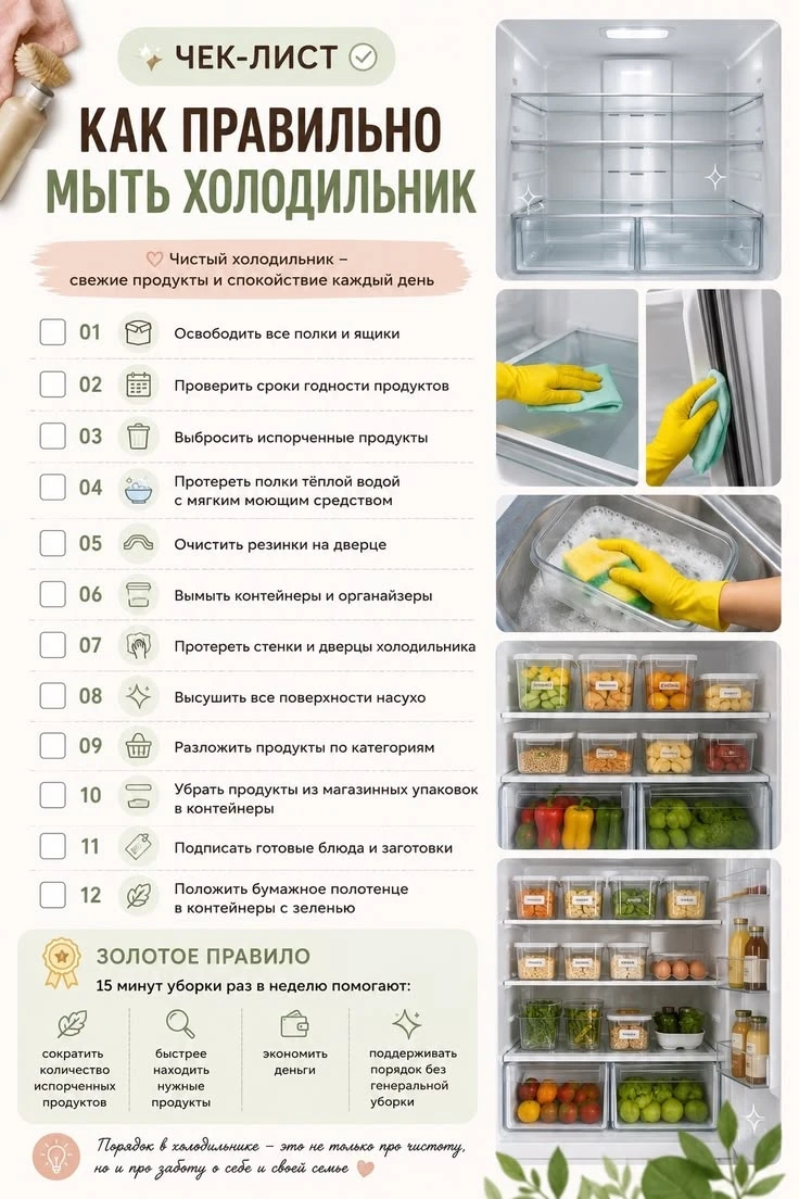 Чистый холодильник — залог свежих продуктов и порядка ✨🥬