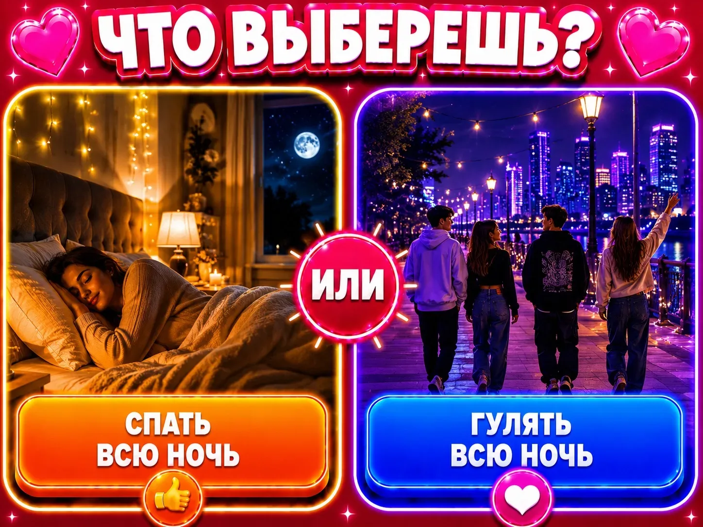 Спать всю ночь или гулять всю ночь?

Что выберешь?