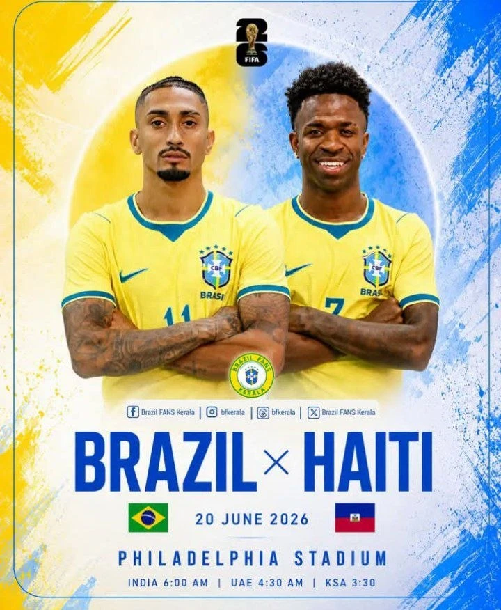 Чемпионат мира 🌍 | 2-й тур группового этапа | сегодня ночью 🌙

Бразилия 🇧🇷 VS Гаити 🇭🇹

Начало
