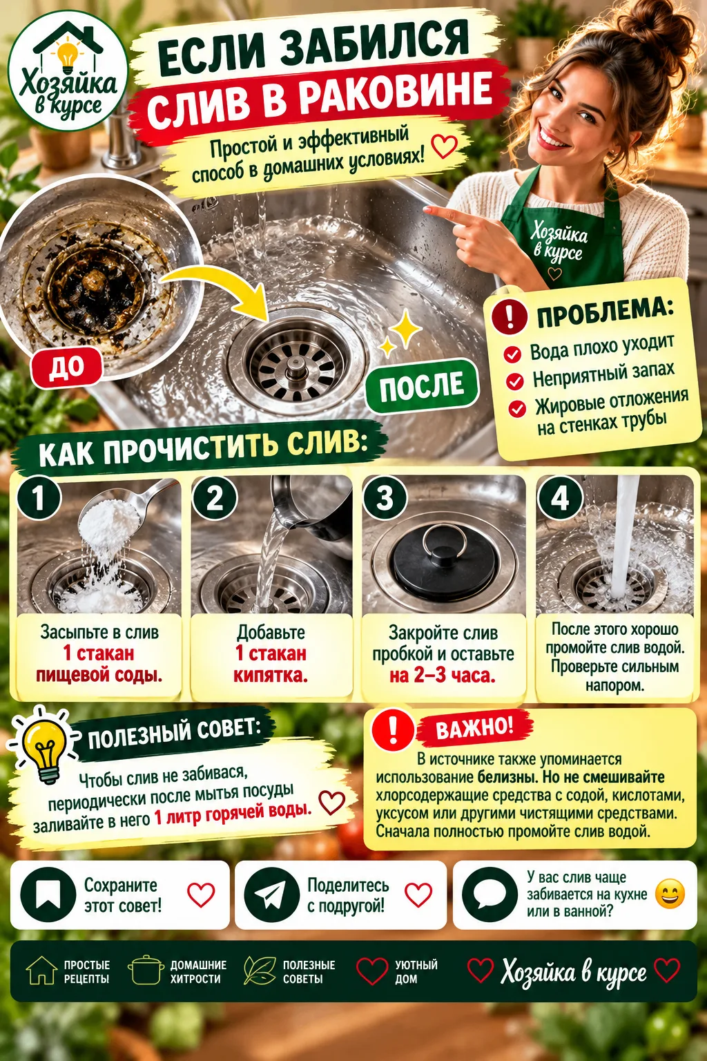 🚰 ЕСЛИ ЗАБИЛСЯ СЛИВ В РАКОВИНЕ