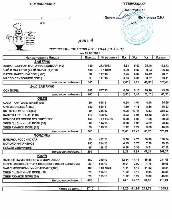 Наше меню на 18 июня 2026 года