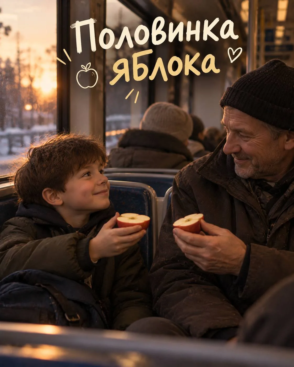 В электричке мальчик заметил мужчину, который сидел напротив и смотрел на его яблоко.