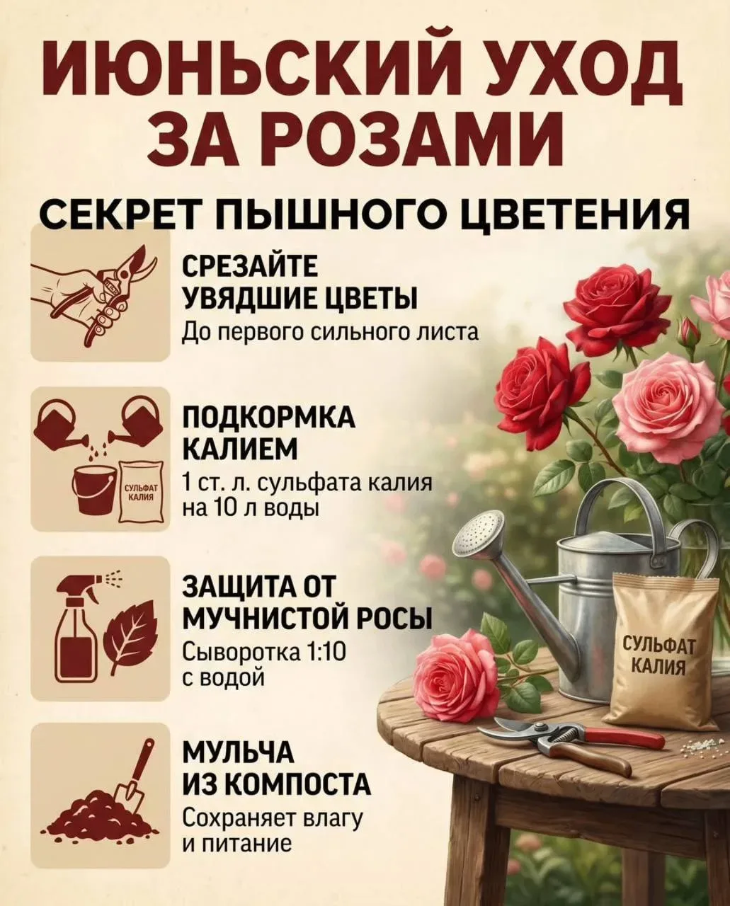 Уход за розами в июне