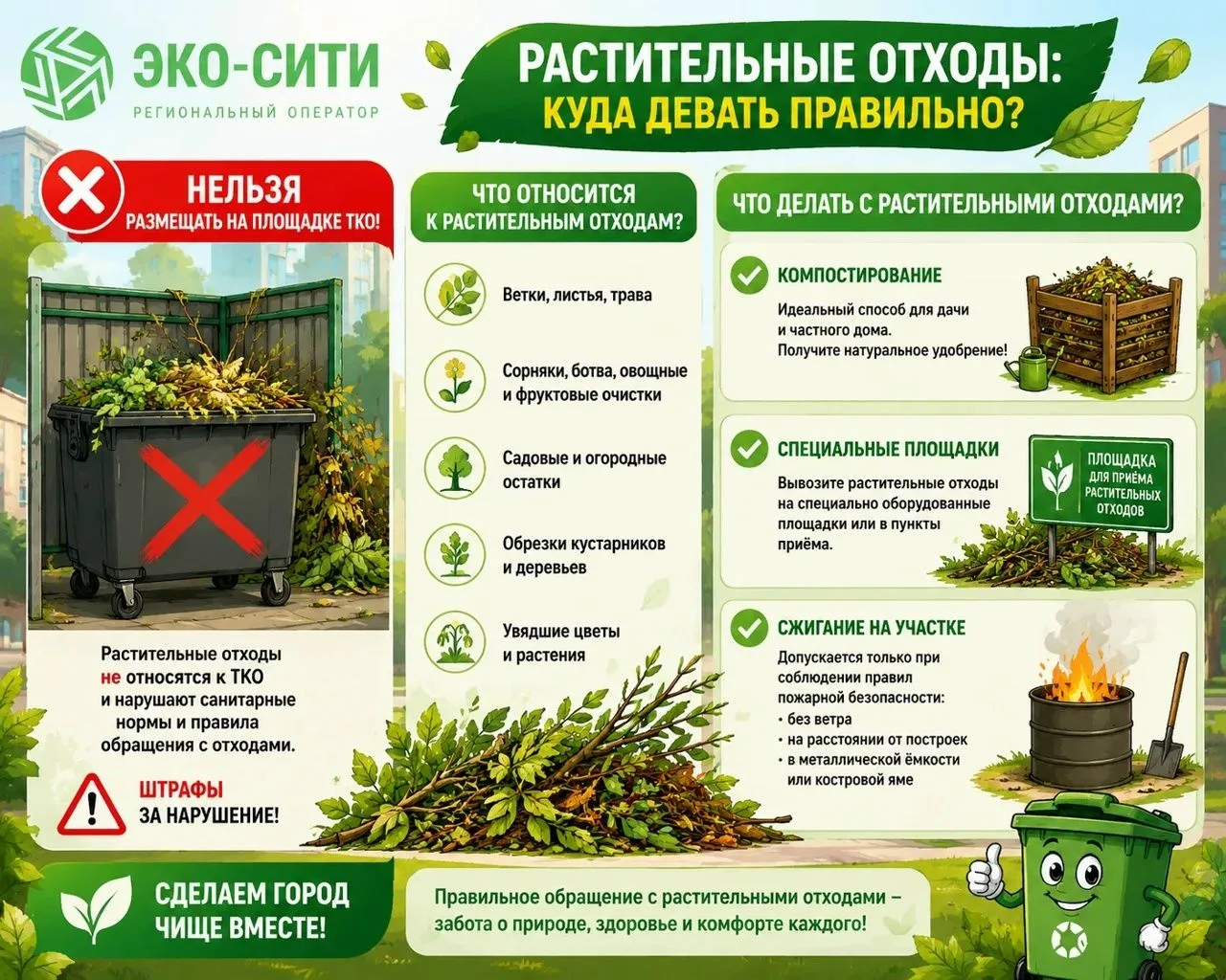 🚫Внимание: растительным отходам не место в контейнерах для ТКО!