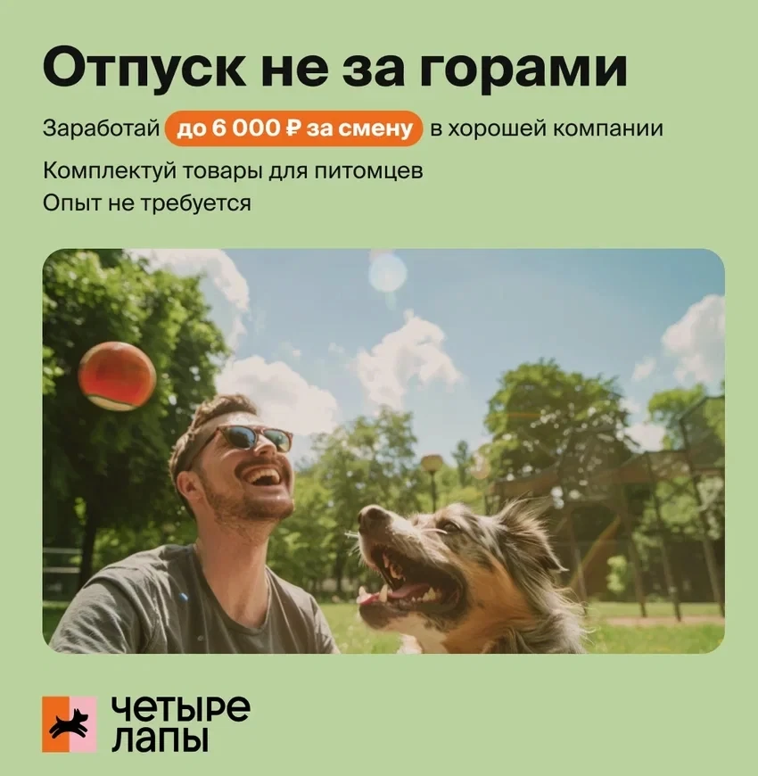 4 Лапы (товары для животных) приглашают без опыта работы:
Комплектовщиков без опыта - до 120 000 ₽
О