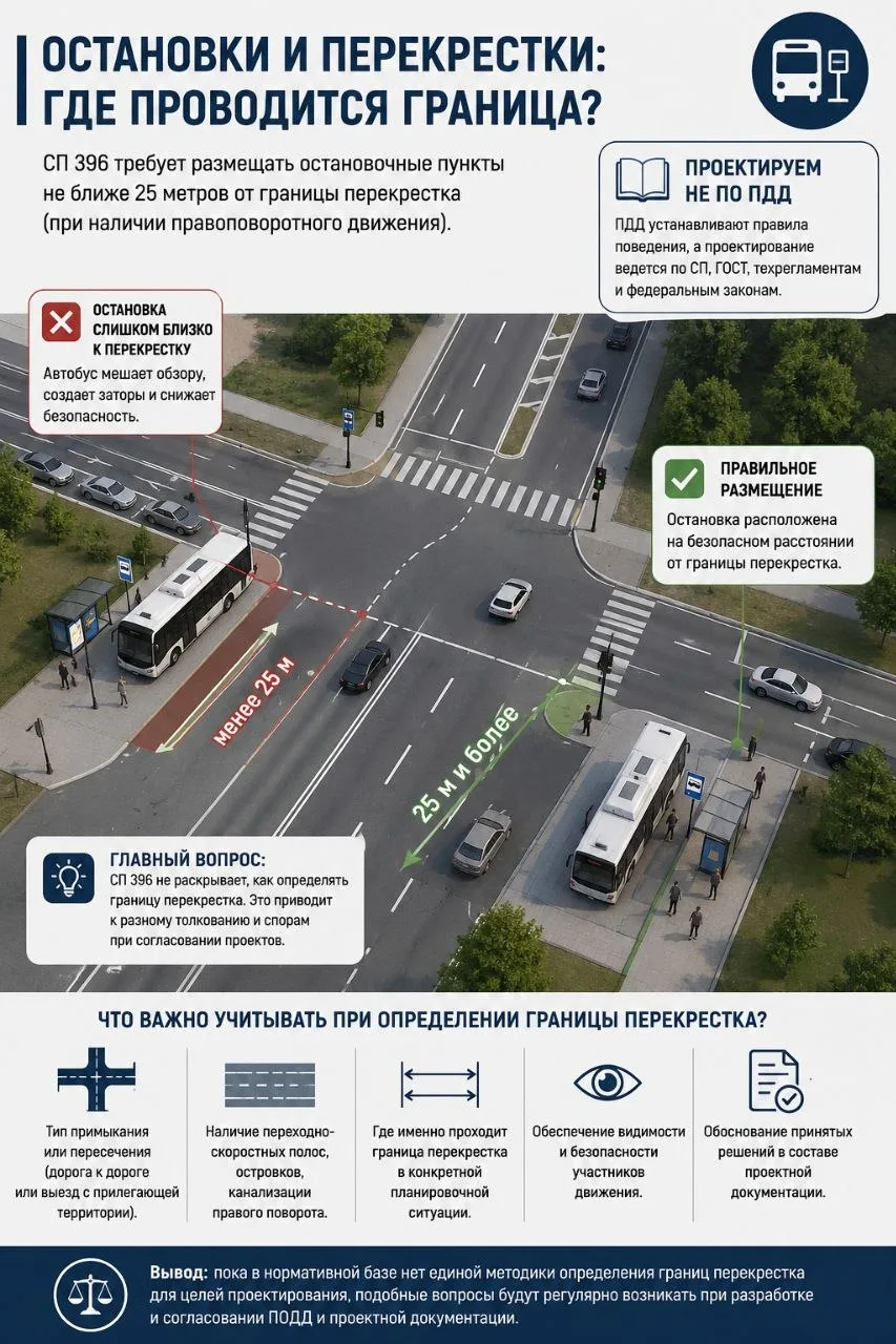 🚏 Остановки общественного транспорта: одна фраза в СП 396 — десятки вопросов в экспертизе