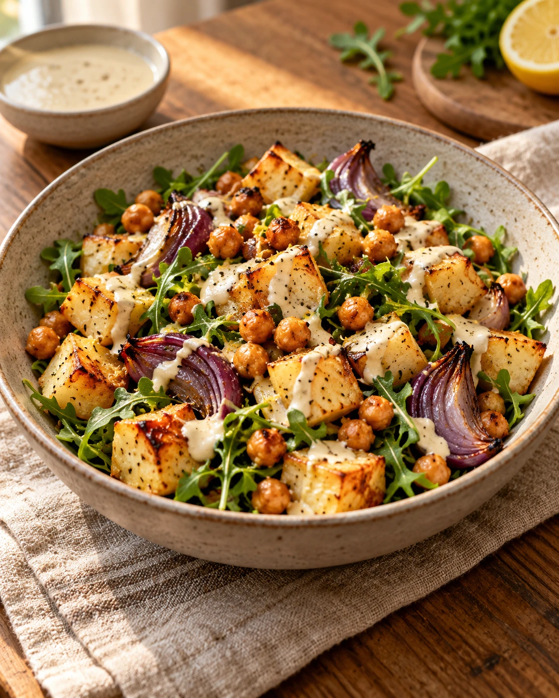 🥗 Тёплый салат с репой, нутом и соусом тахини