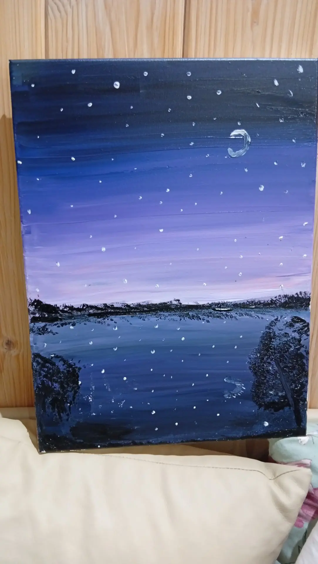 🌙Спокойной ночи от нашей юной художницы!

Очередной шедевр от моей внучки — ночь, месяц над рекой. 