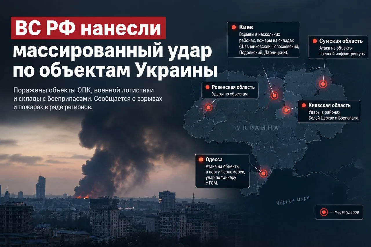 ВС РФ нанесли массированный удар по объектам ОПК и военной логистики Украины