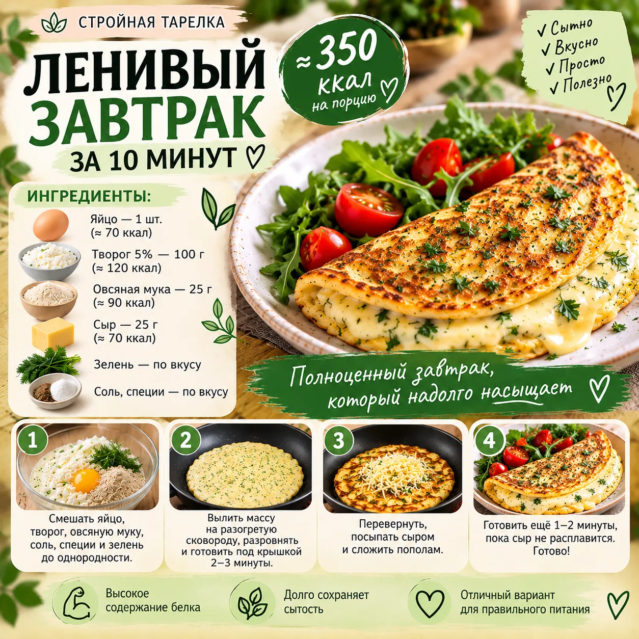 🥞 ЛЕНИВЫЙ ЗАВТРАК ЗА 10 МИНУТ — ОКОЛО 350 ККАЛ