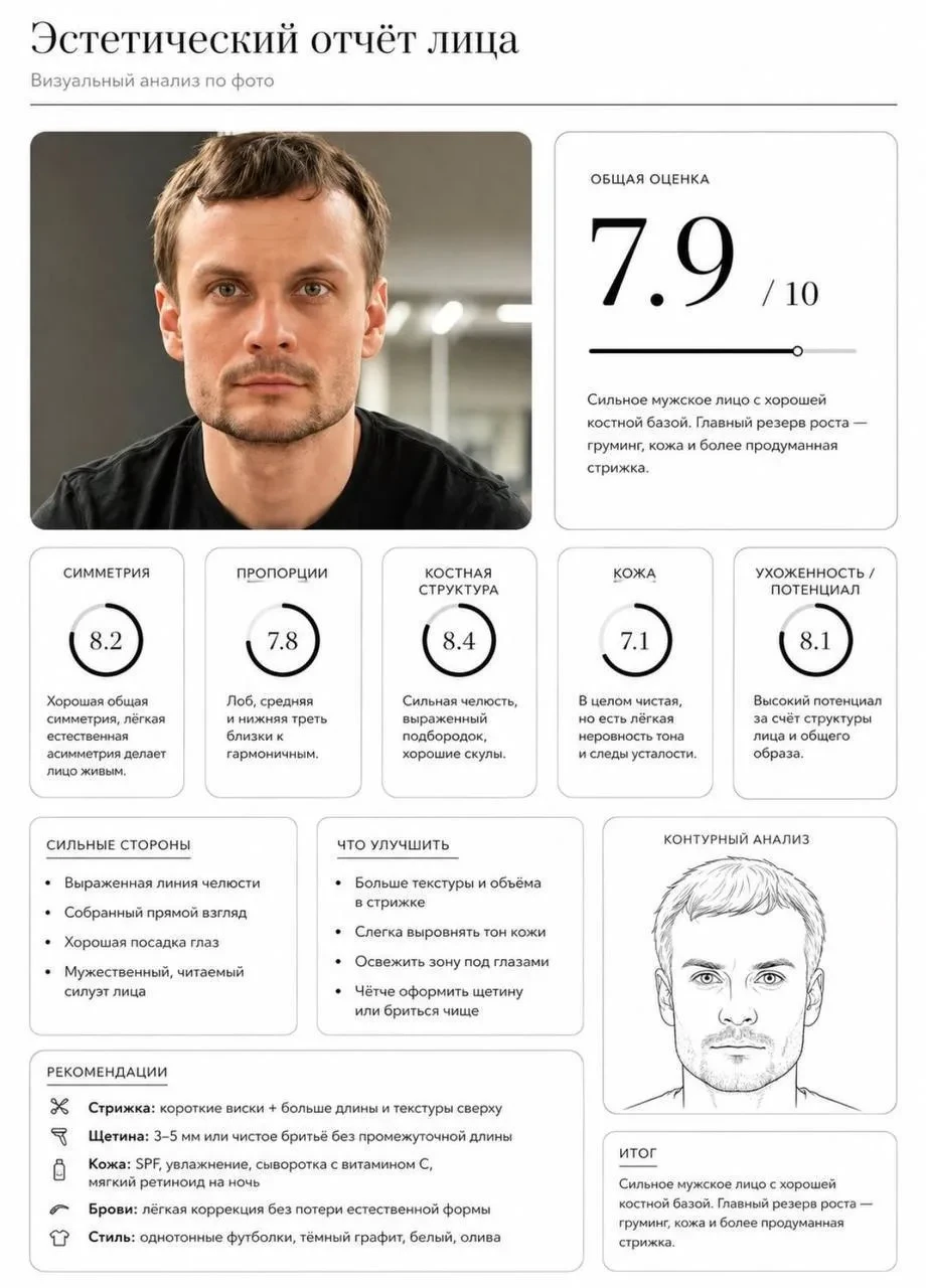 Детальный разбор вашего лица от ChatGPT. 🙂

Нейронка может выдать подробный анализ вашего фото, оце