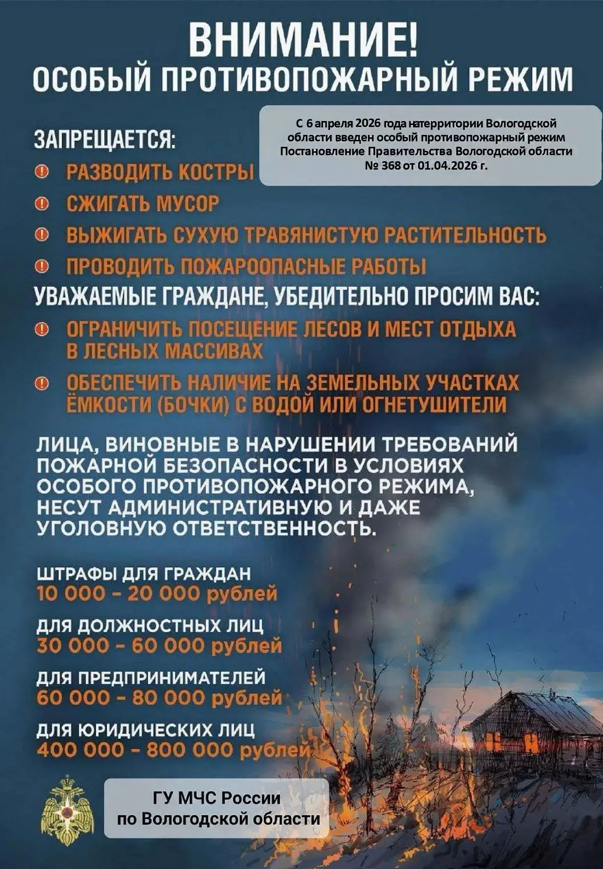 ❗Особый противопожарный режим объявлен на территории области