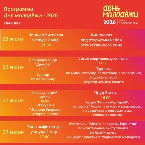 Город Уварово присоединится к «Неделе молодёжи» в Тамбовской области – 2026✨