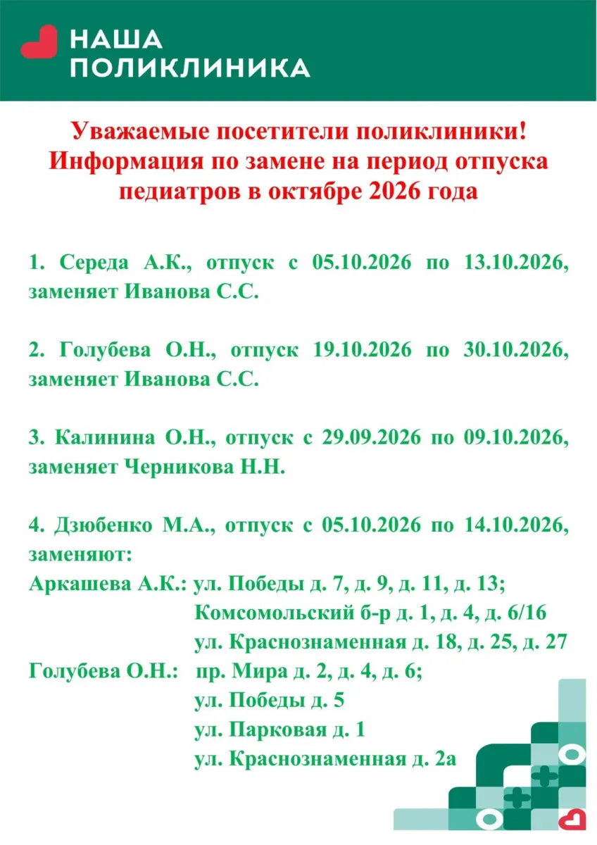 Информация от детского отделения городской поликлиники