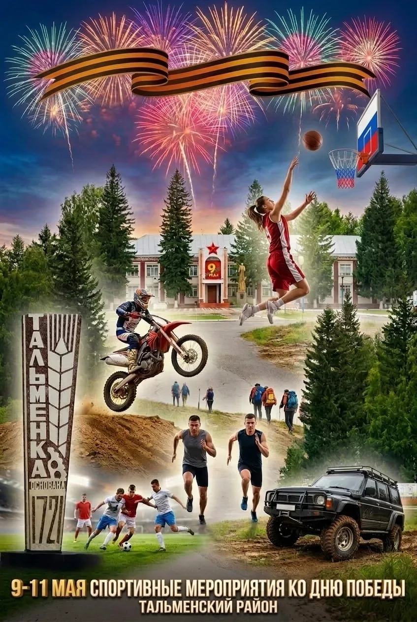 📍 9 МАЯ  🕘 9:00 — Легкоатлетическая эстафета «Кольцо Победы» Центральная площадь р.п. Тальменка  🕙 1