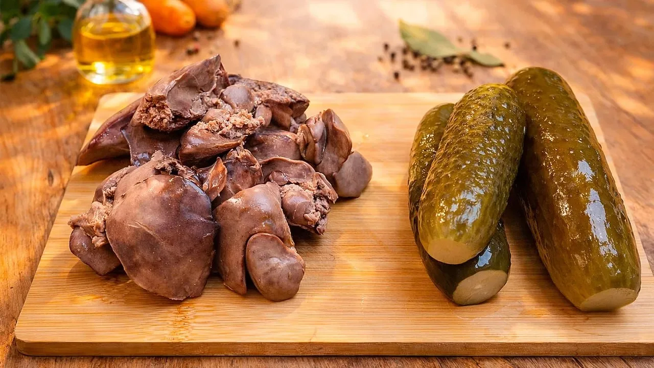 САЛАТ С КУРИНОЙ ПЕЧЕНЬЮ И СОЛЁНЫМИ ОГУРЦАМИ — ДОСТОИН ПРАЗДНИЧНОГО СТОЛА!