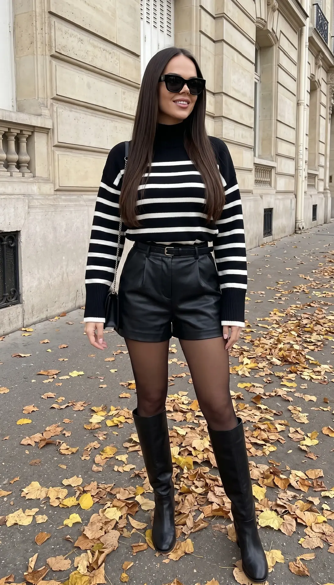 Та же девушка с референса. Осенняя уличная fashion-фотография в полный рост возле светл...