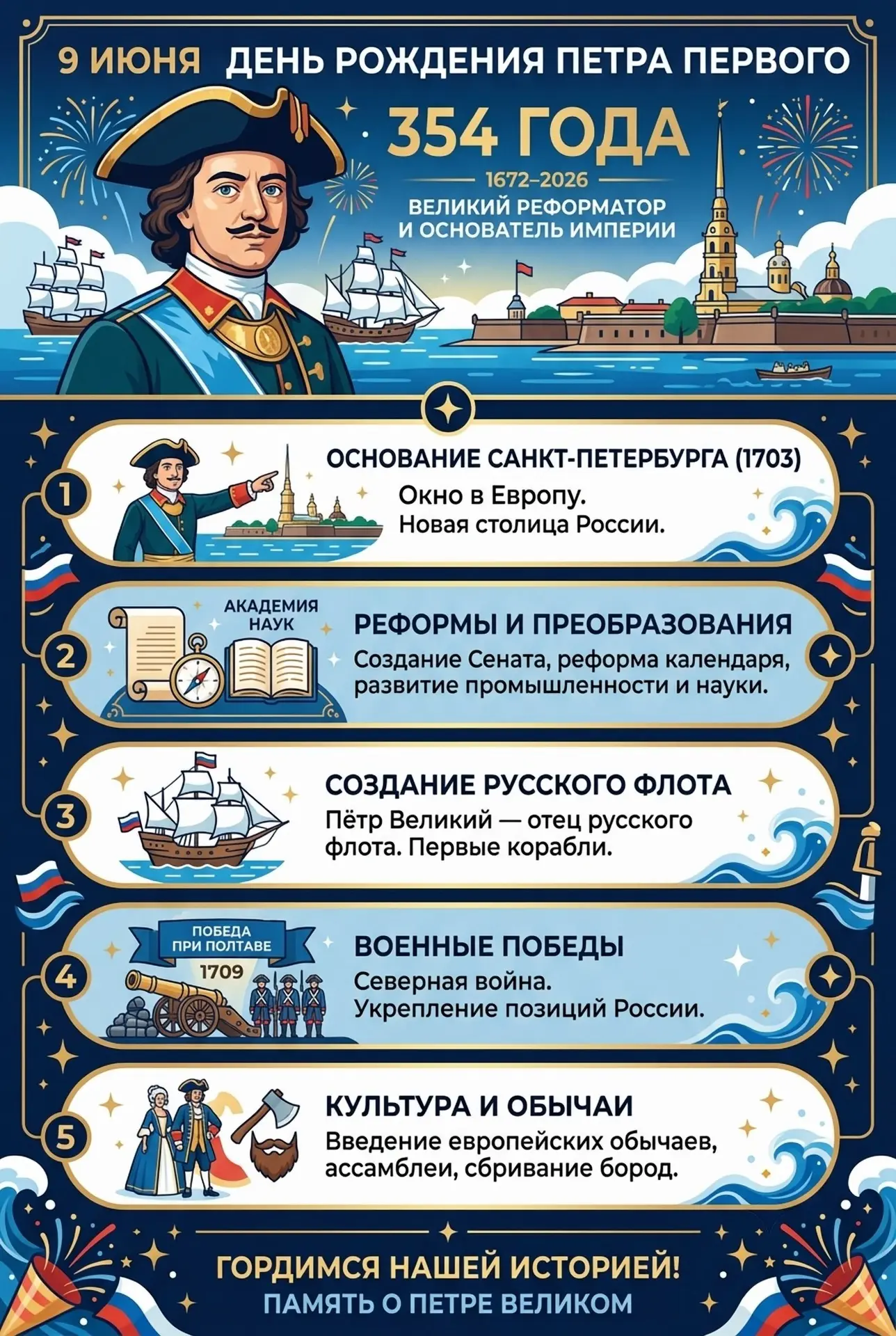 Великий преобразователь: 354 года со дня рождения Петра Первого ⚓️🌊
