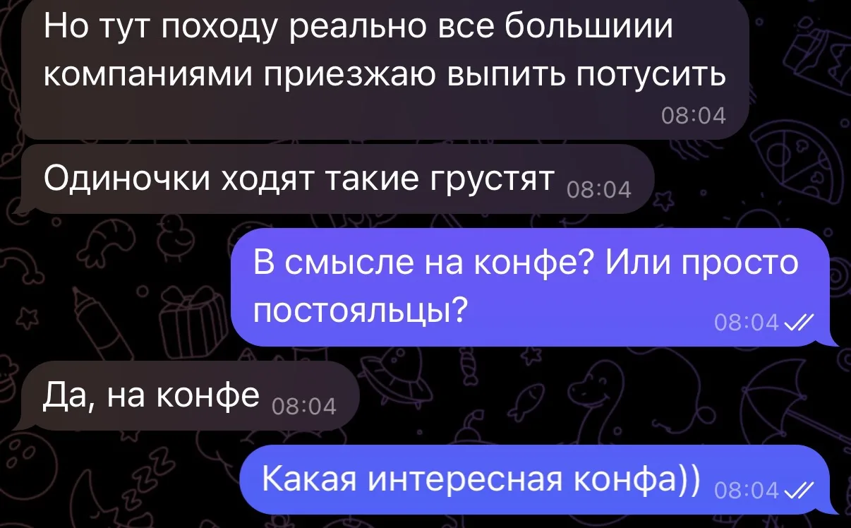 Муж на выходные уехал на конфу в Подмосковье.