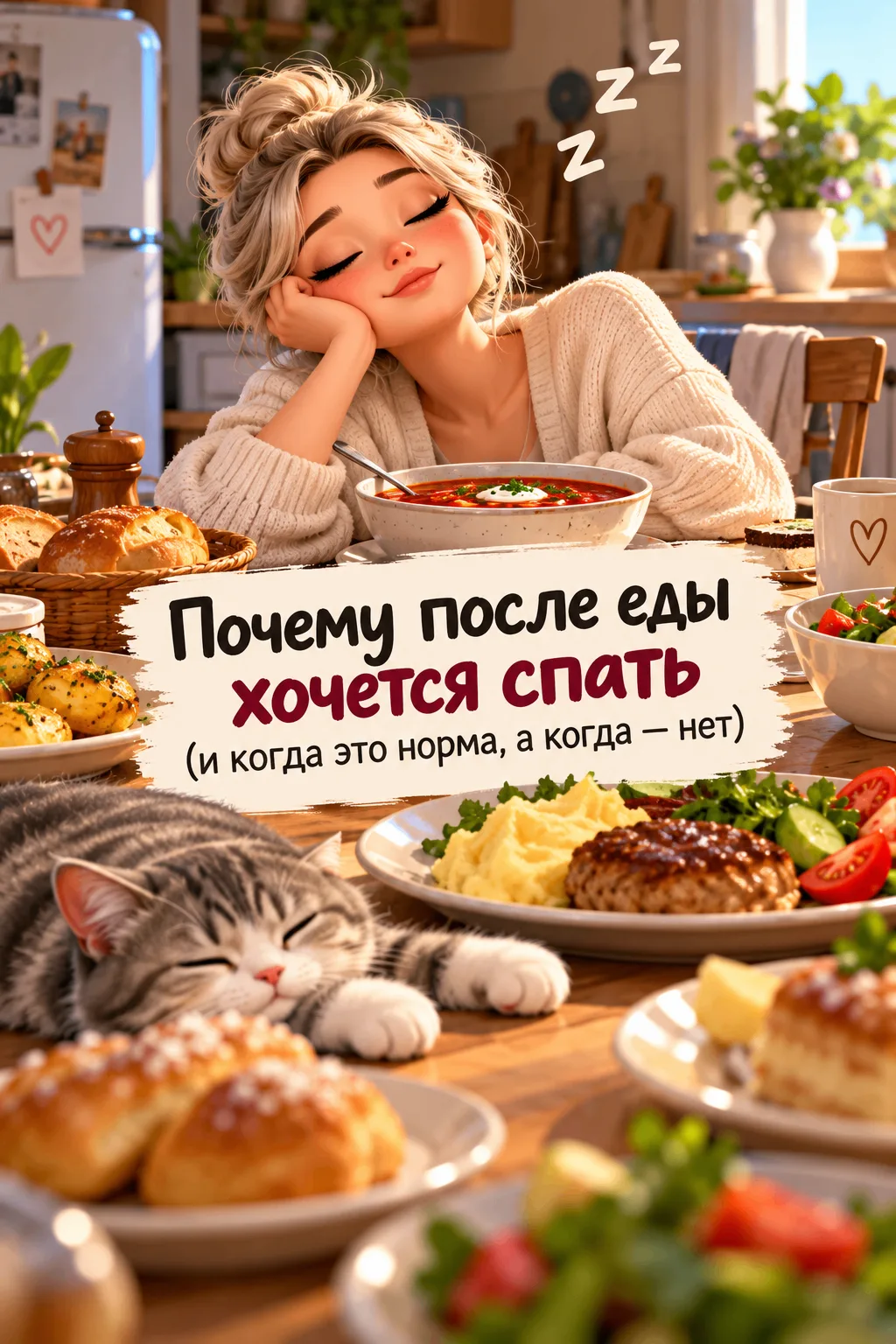 Плотно отобедал — и всё. Через 20 минут глаза слипаются, мозг отключается, хочется лечь...