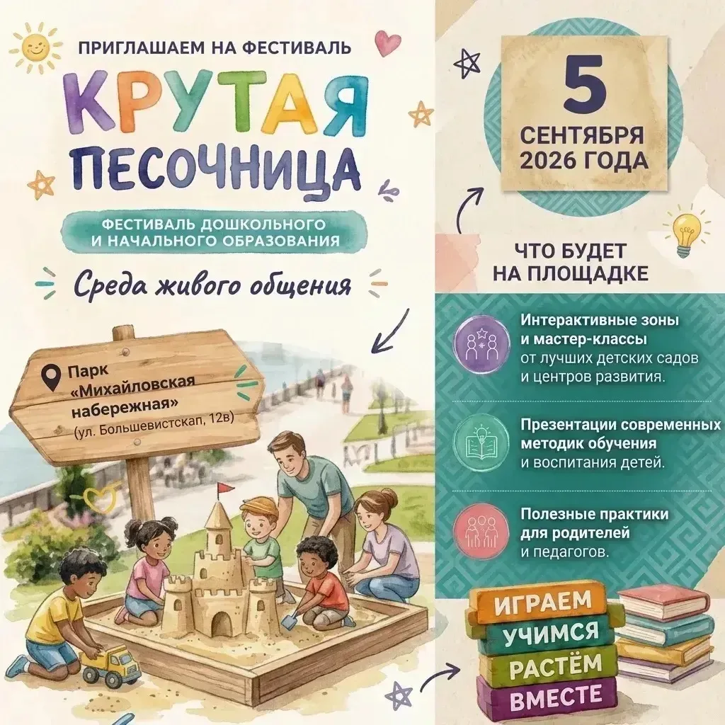 5 сентября с 12.00 до 17.00 на Михайловской набережной пройдет Фестиваль практик дошкол...