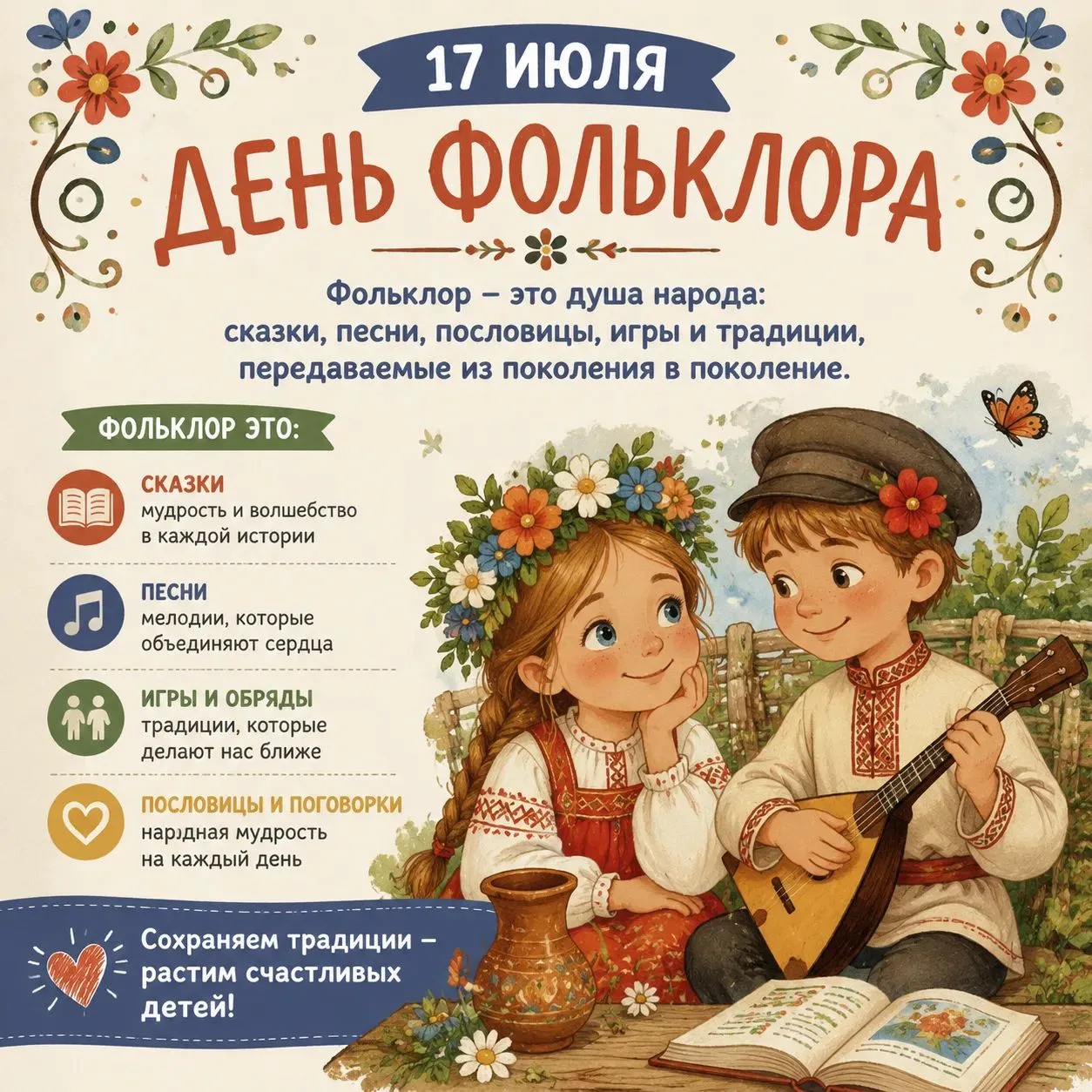 🪆 Друзья, 17 июля мы отмечаем самый душевный праздник - День фольклора. Это не просто песни и пляск