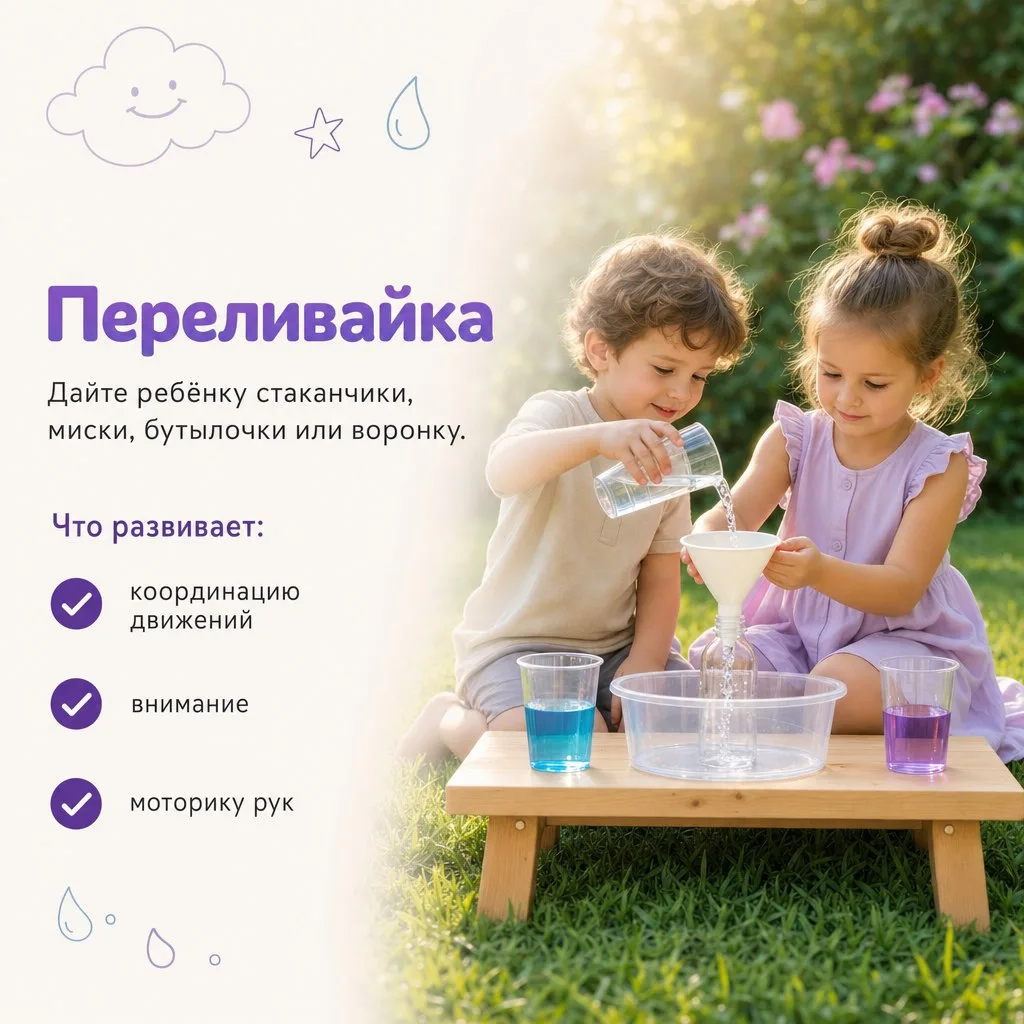 Лето — отличное время для простых и полезных игр с водой! ☀️💦

Собрали для вас 7 идей, которые не т