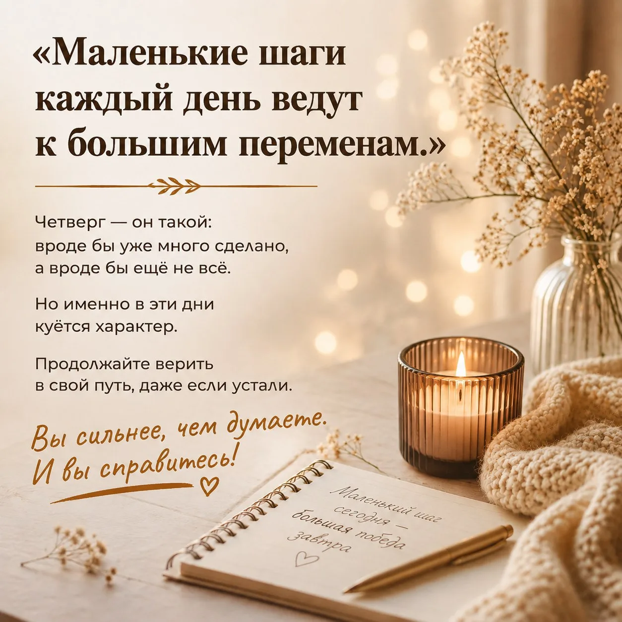 «Маленькие шаги каждый день ведут к большим переменам.»