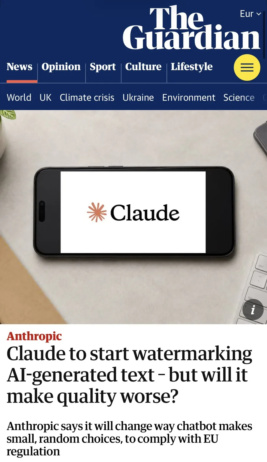 Anthropic объявила о внедрении водяных знаков в тексты, генерируемые ее моделью Claude....