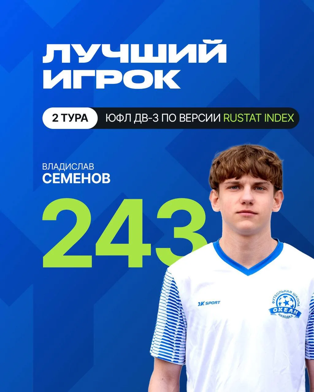 Лучший игрок 2 тура в ЮФЛ ДВ U-16 по версии Рустат 📊

Переходим ко второму туру, который стал не ме
