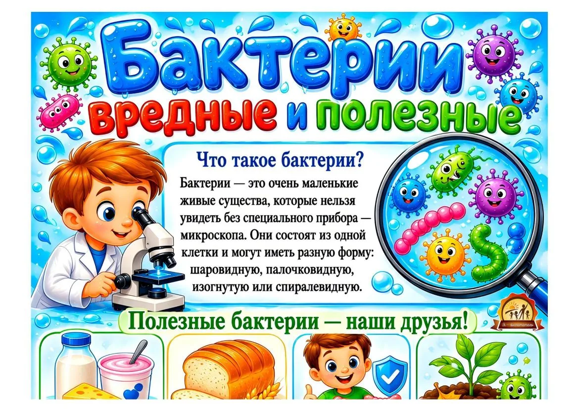 Бактерии: вредные и полезные. 

Напомним детям и родителям о необходимости соблюдать гигиену, особен