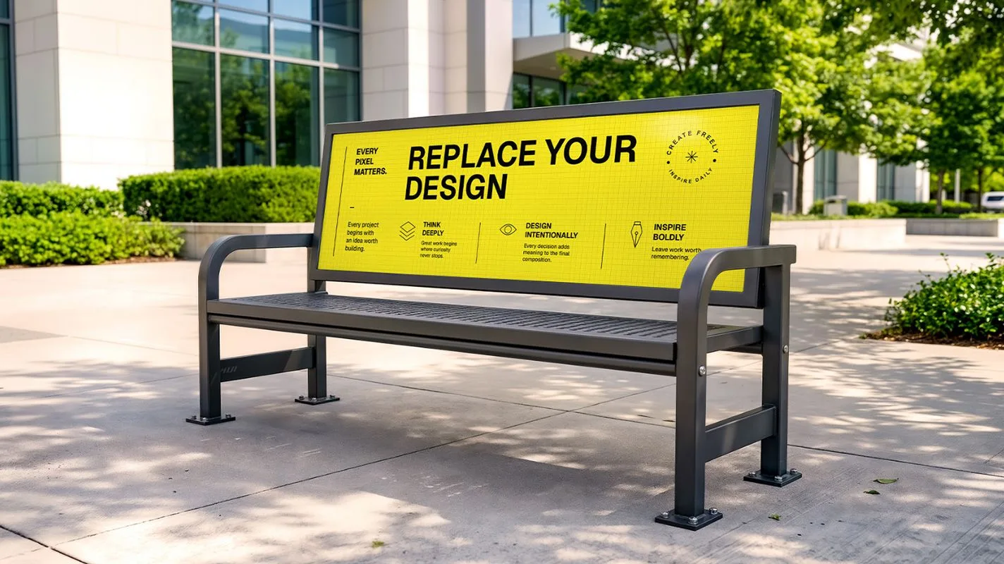 ► Мокап городской рекламной скамьи | Urban Advertising Bench PSD Mockup