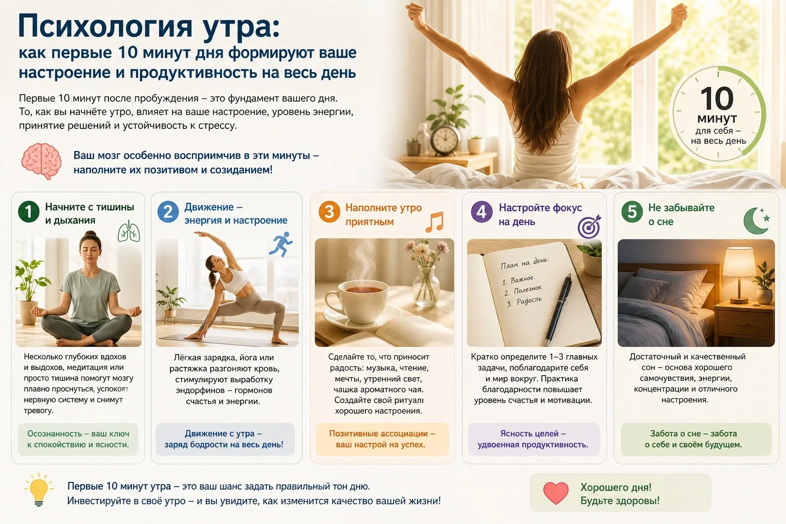 🌞Психология утра: как первые 10 минут дня формируют ваше настроение и продуктивность на весь день 
