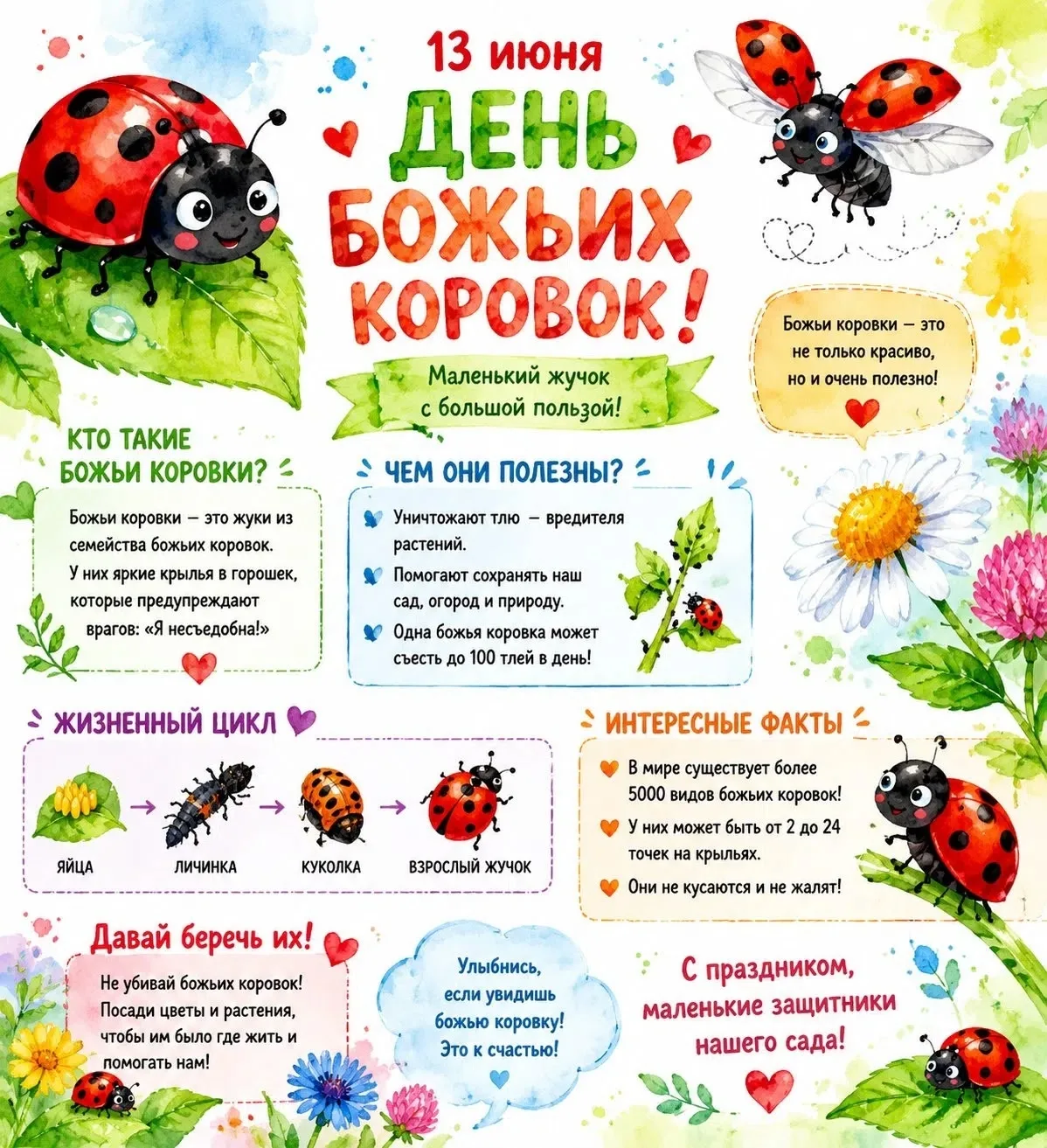 #ПОЗНАВАТЕЛЬНО
13 Июня - День божьих коровок 🐞