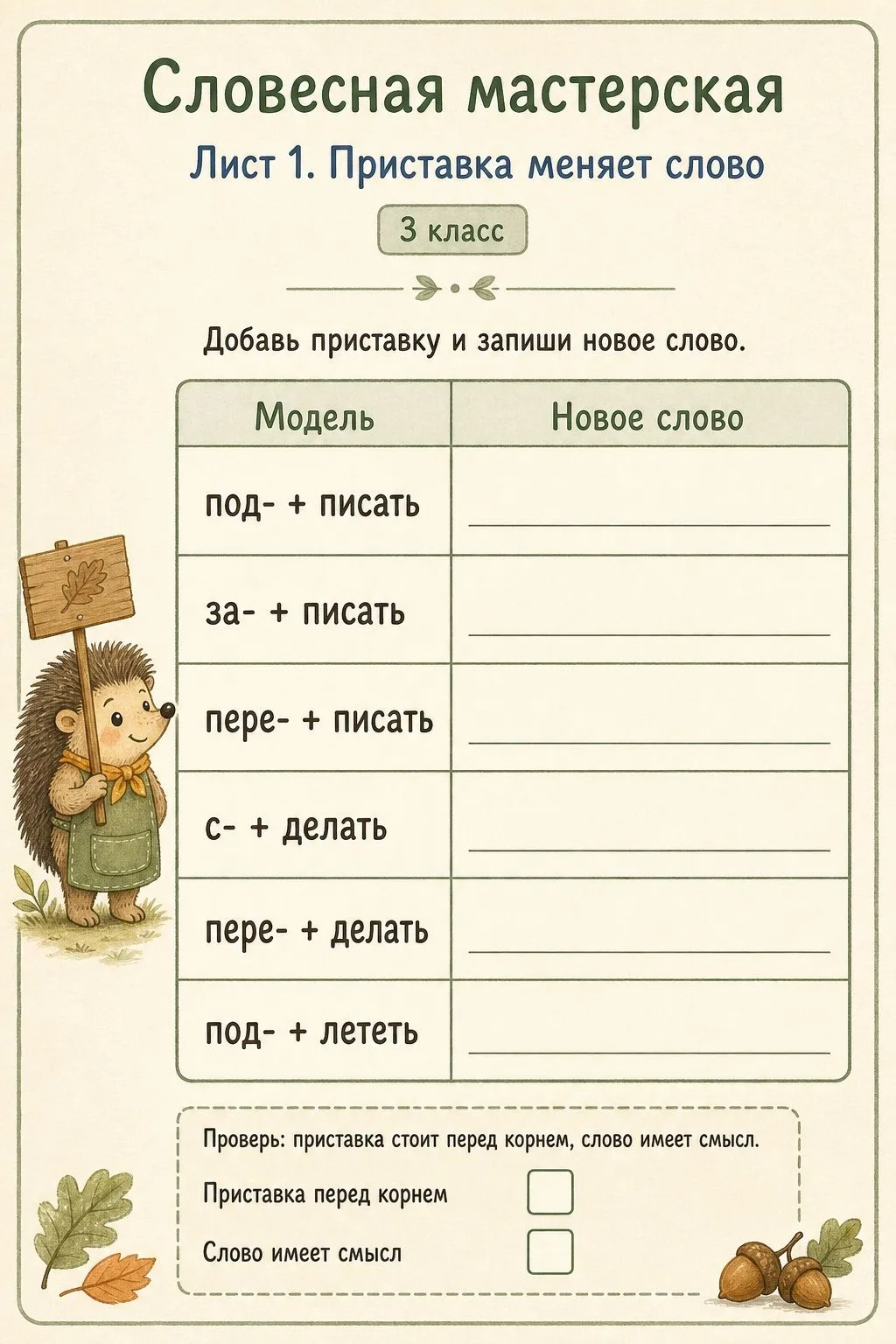 «Словесная мастерская» — комплект из четырёх листов для 3 класса, на которых ребёнок не...