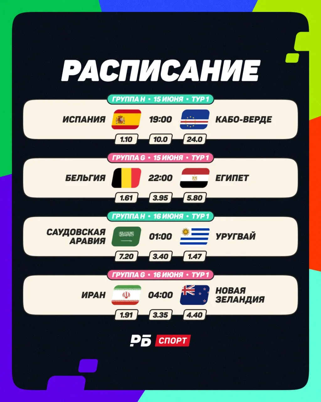 Сегодня смотрим футбол уже в 7 часов вечера 🏆

Группы H и G вступают в игру!