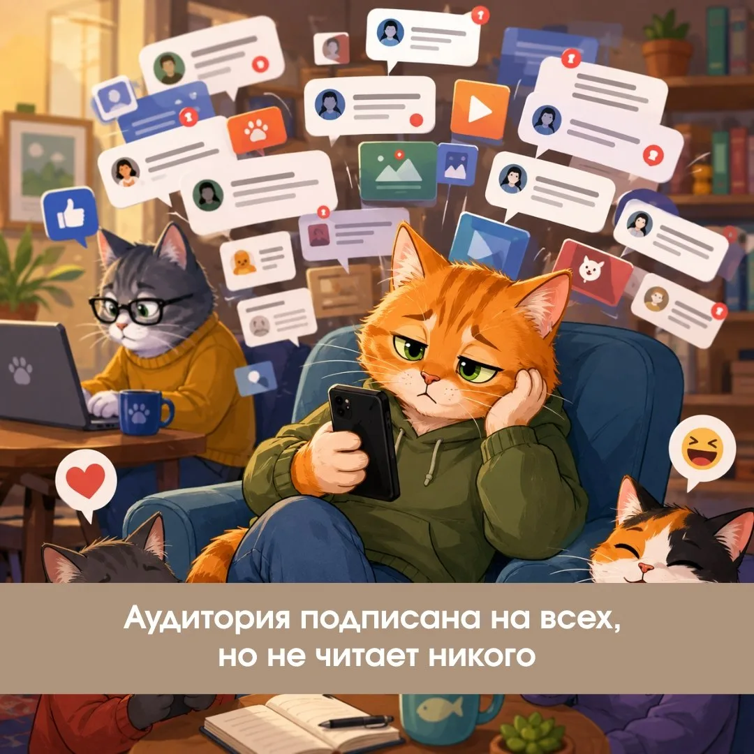 📚 Аудитория подписана на всех, но не читает никого