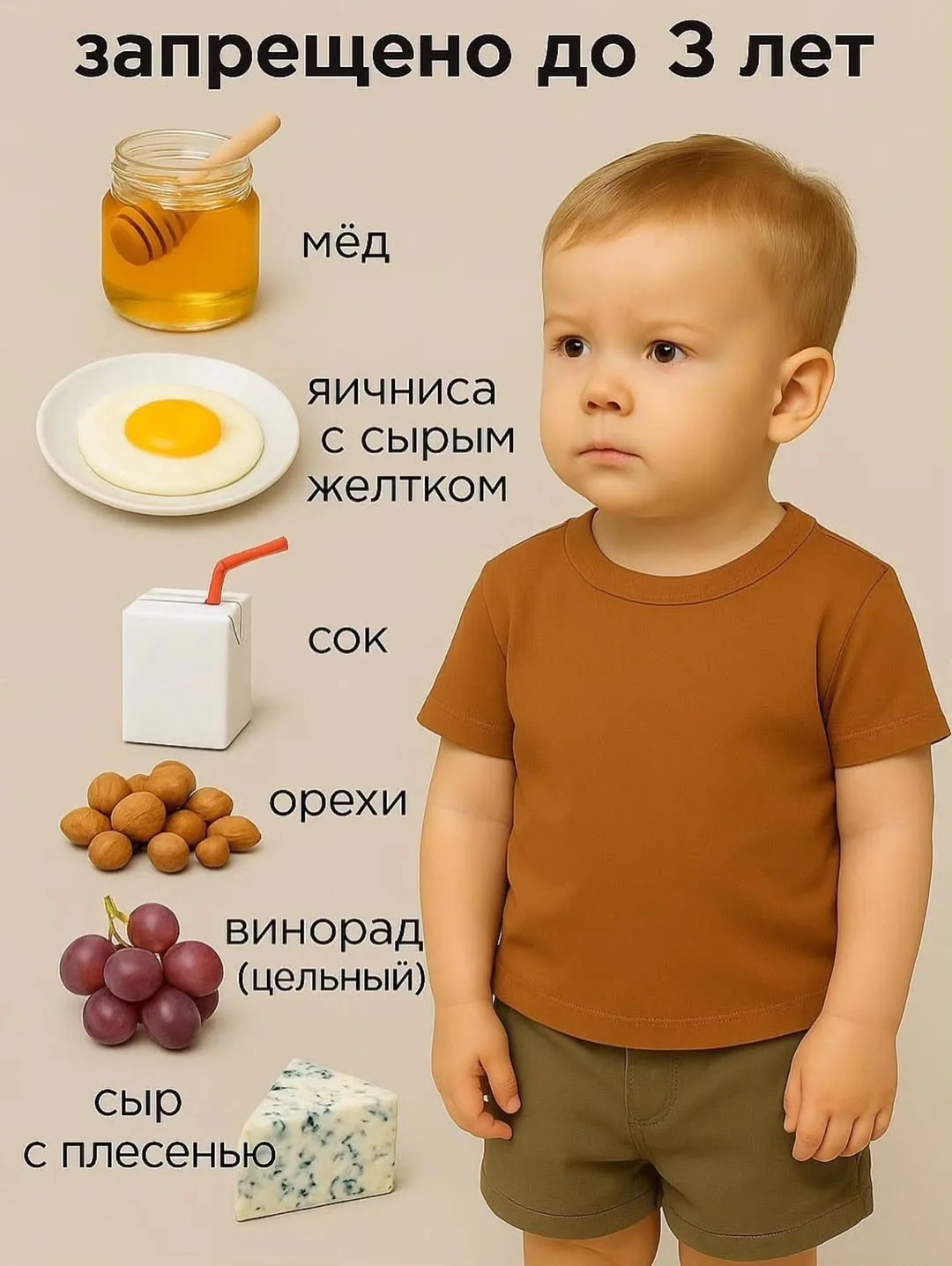 Мёд? 🍯В два года?
Орехи? 🌰Потому что «сами уже едим»?
Колбаска🌭на завтрак?
А чай☕️ — погорячее, п