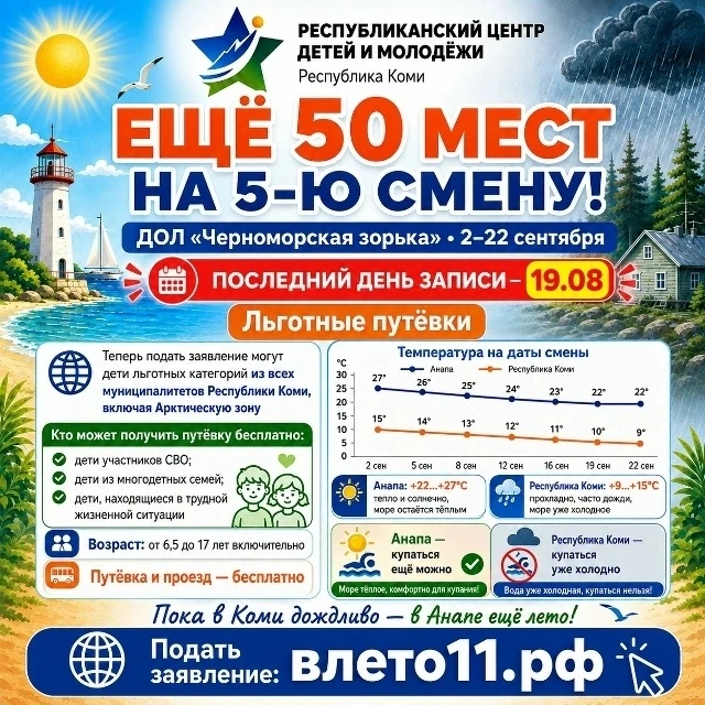 Важно! Информируем о наличии путевок в ДОЛ "Черноморская зорька" со 02 по 22 сентября!