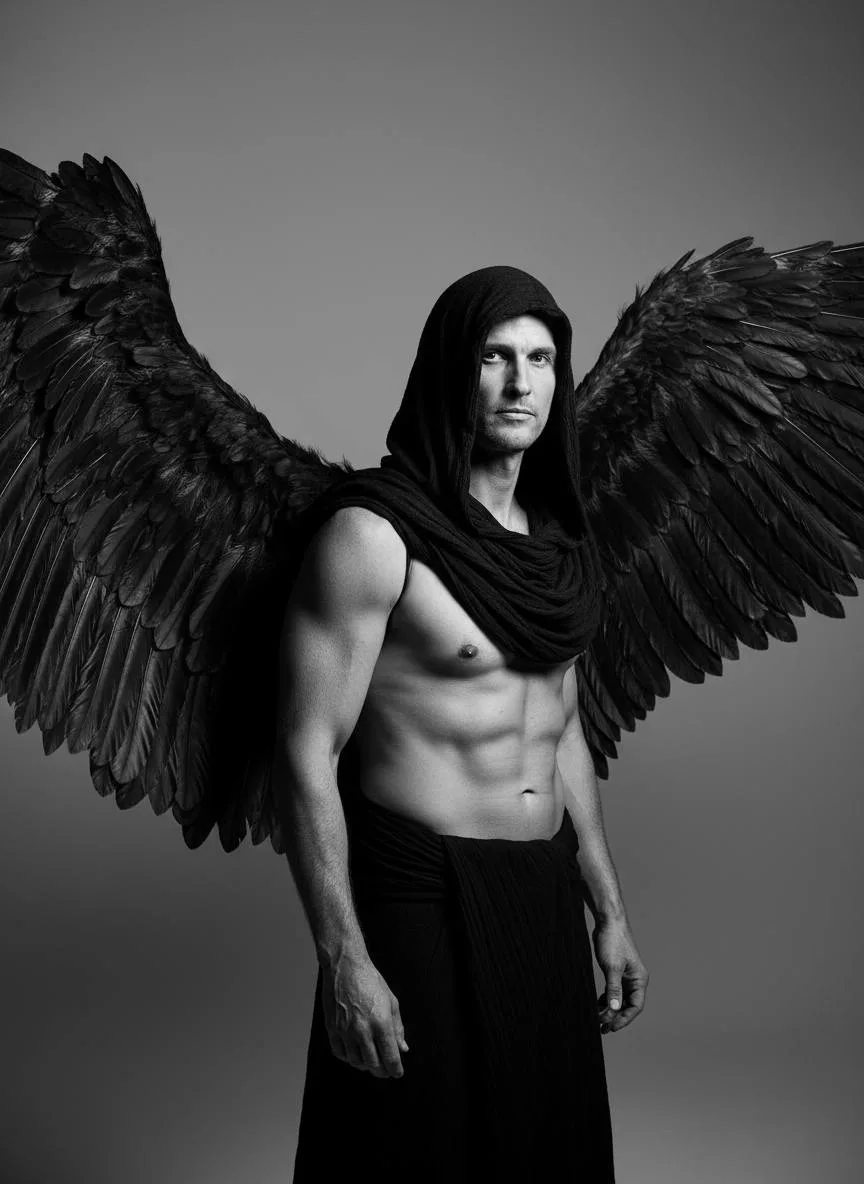 🖼 Standing man with outstretched black wings