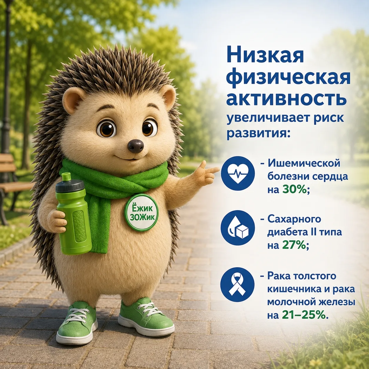 🦔 Ёжик ЗОЖик сегодня напоминает о важном: движение — это не только про спорт, но и про...