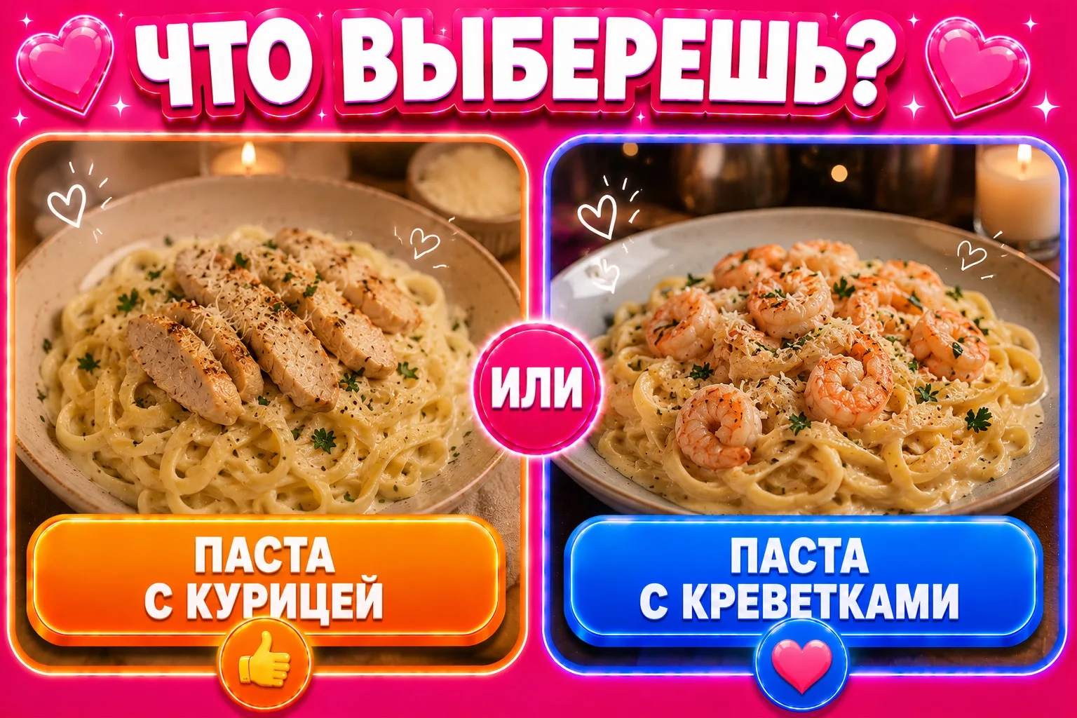 Паста с курицей или паста с креветками?