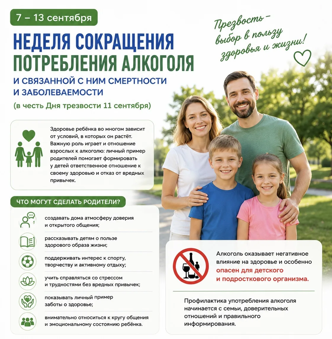 🍃 7–13 сентября — Неделя сокращения потребления алкоголя и связанной с ним смертности ...