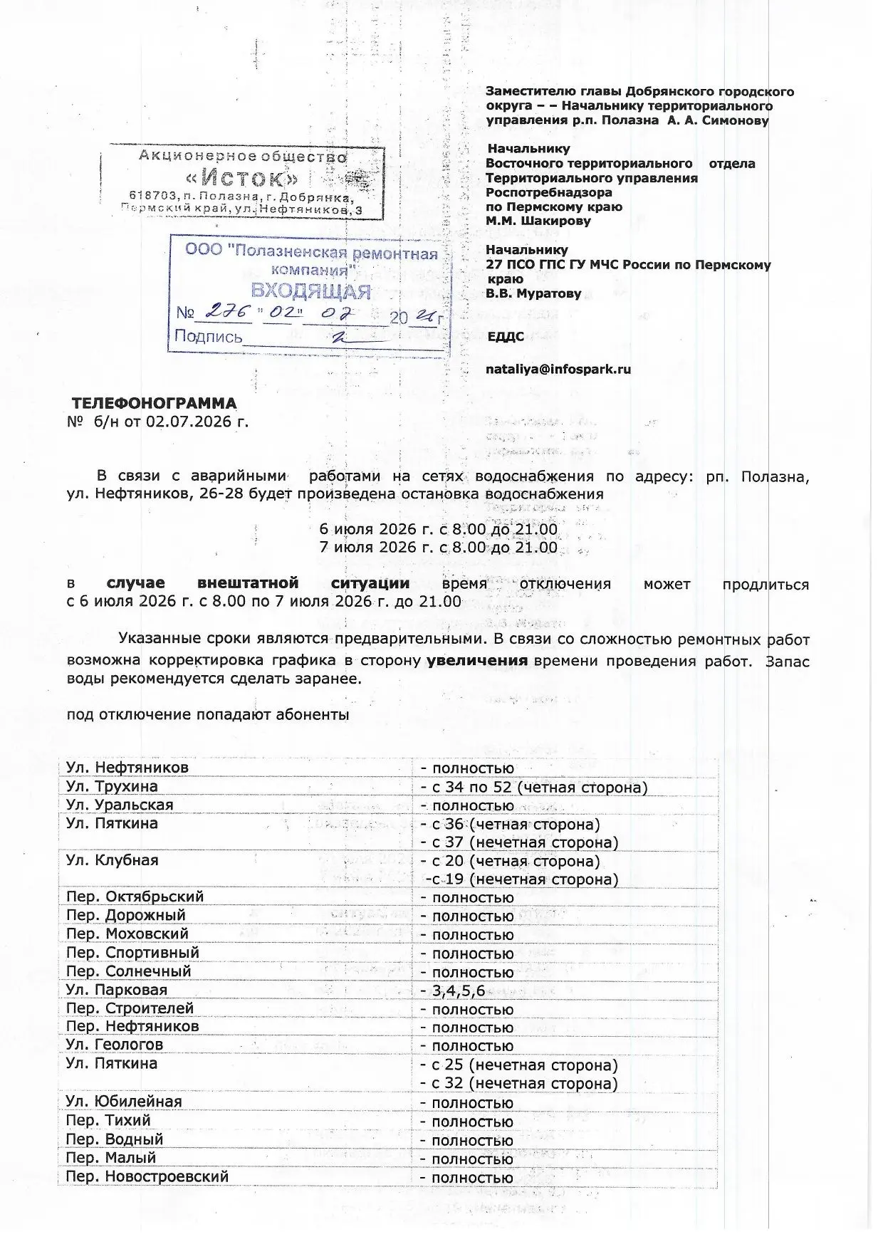 ВНИМАНИЕ, ОЧЕНЬ ВАЖНО!!! ОТКЛЮЧЕНИЕ ВОДЫ!