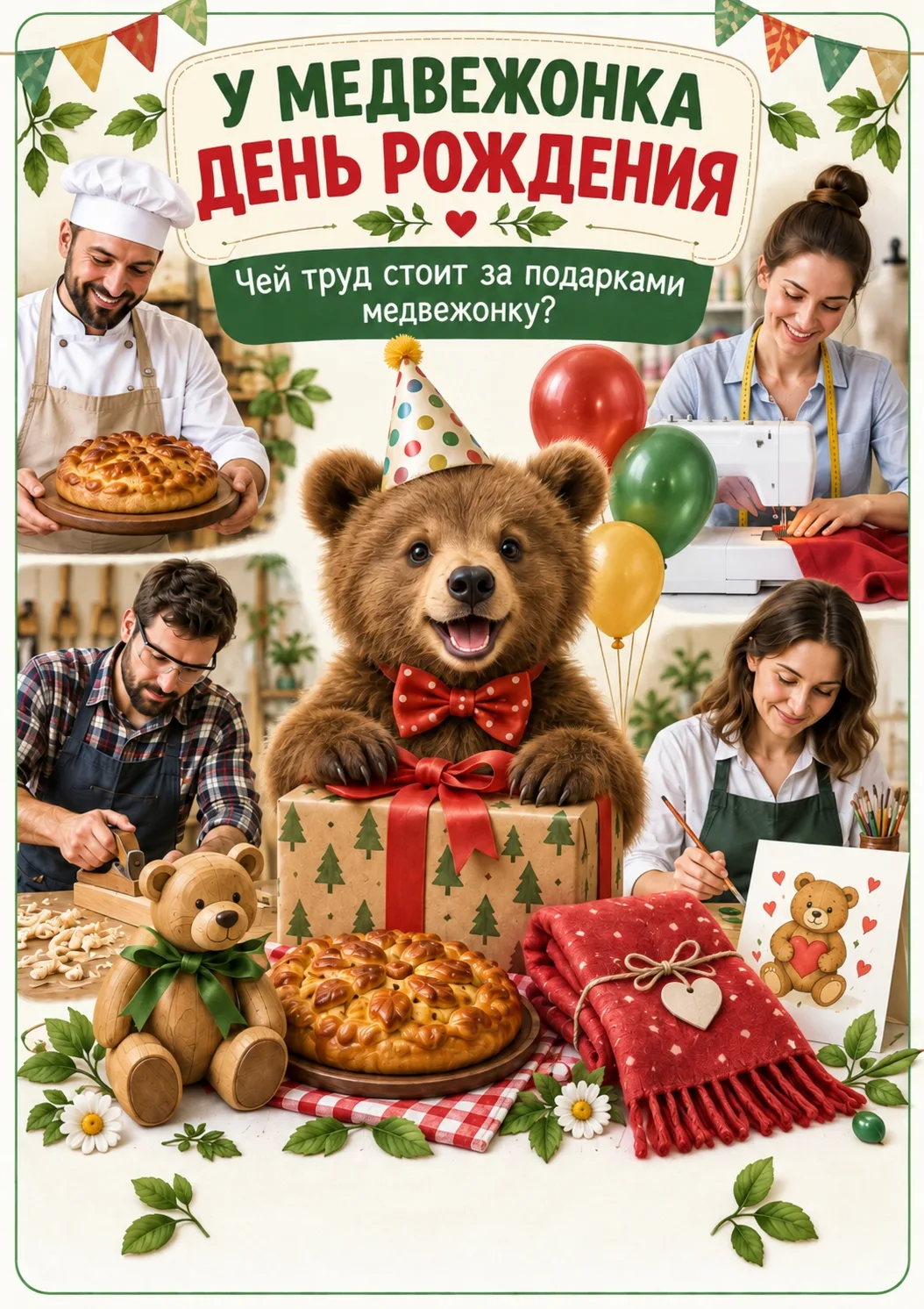 🎁 У медвежонка день рождения — а кто помог сделать подарки?