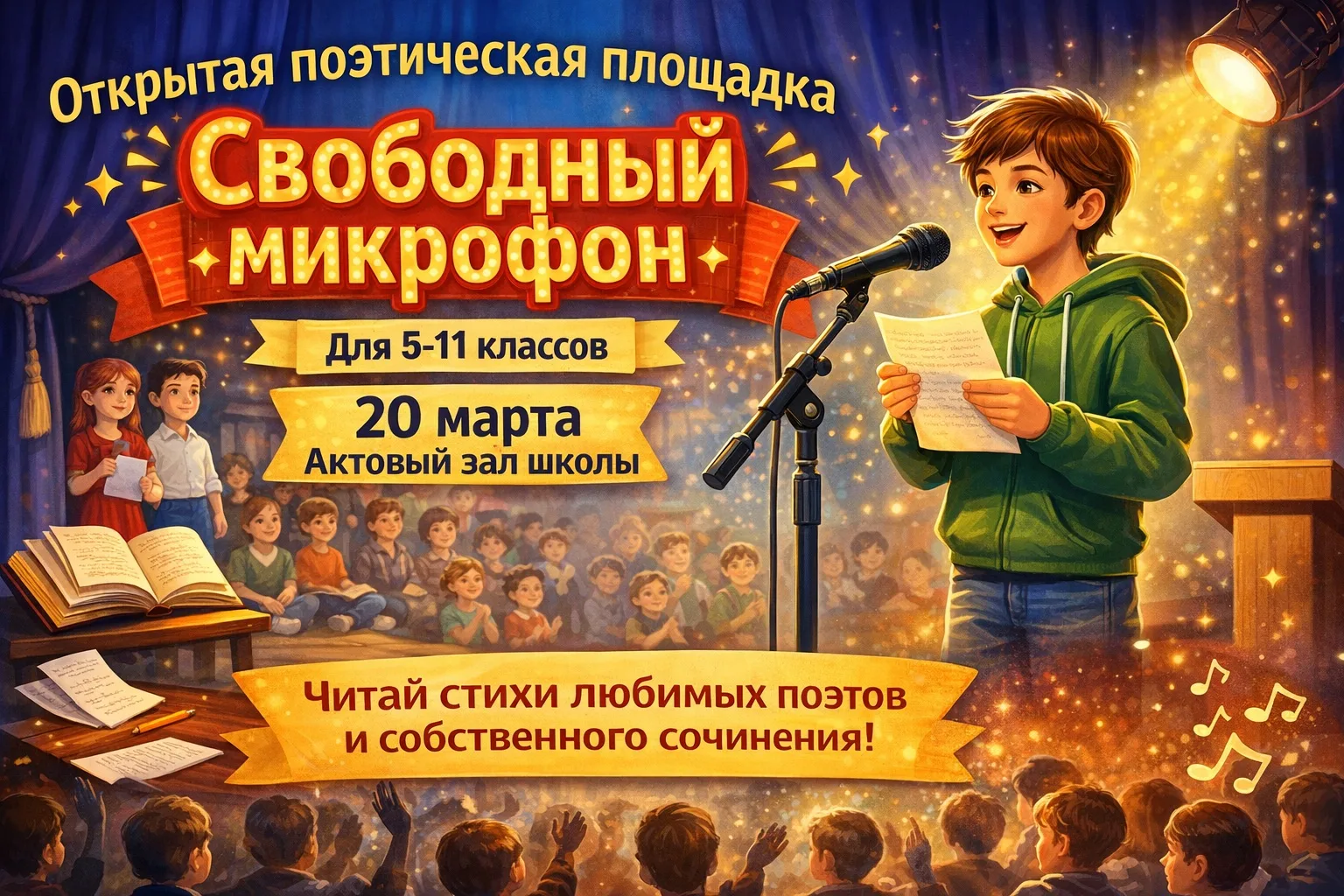 ✨ Открытая поэтическая площадка «Свободный микрофон» ✨ Ребята, готовьтесь делиться своим творчеством