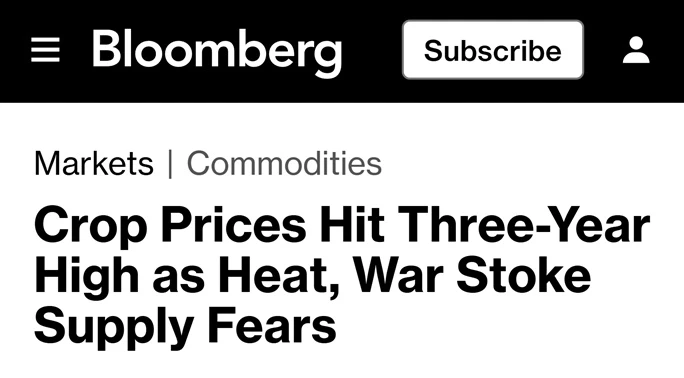 🌏Мировые цены на продовольствие подскочили до 3-летнего максимума, — Bloomberg