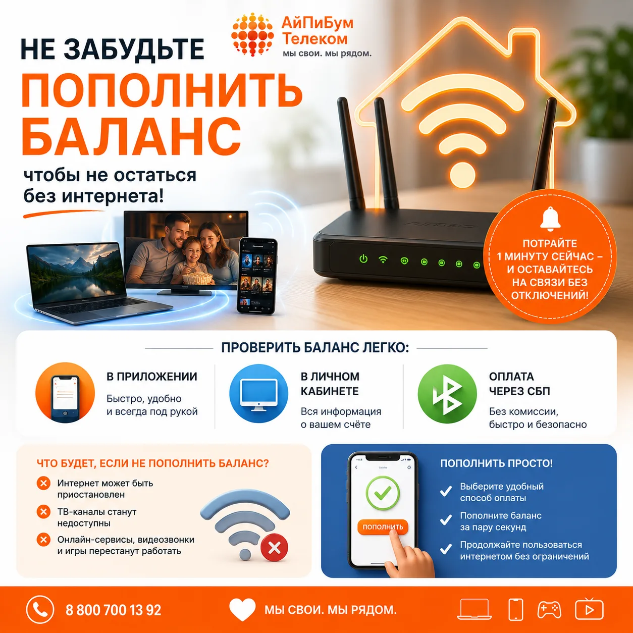 ⚠️ Не забудьте пополнить баланс интернета