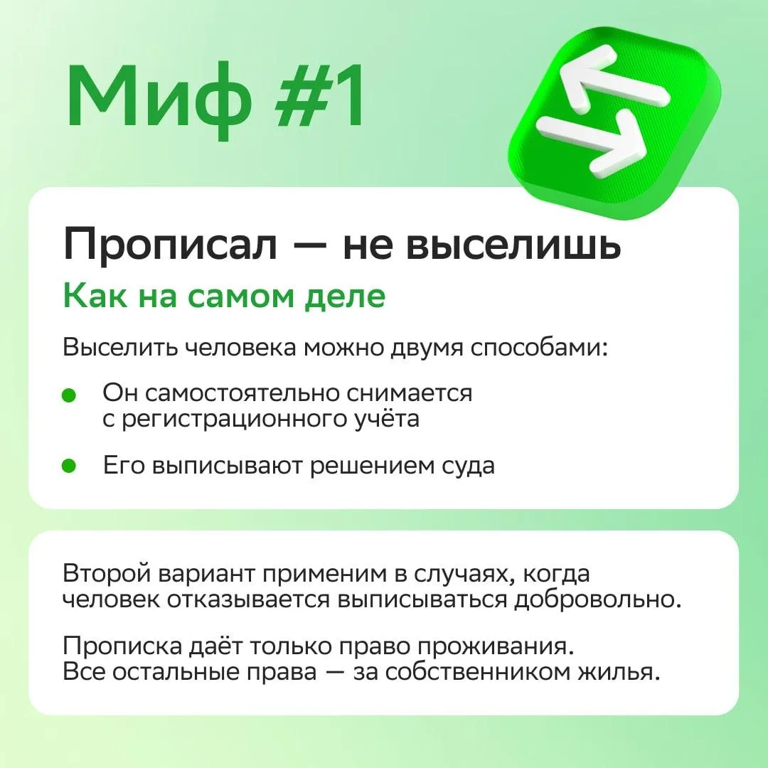 📌 ТОП-5 мифов о прописке в инфокарточках от Домклик.

#полезное #прописка #жилье #местожительства